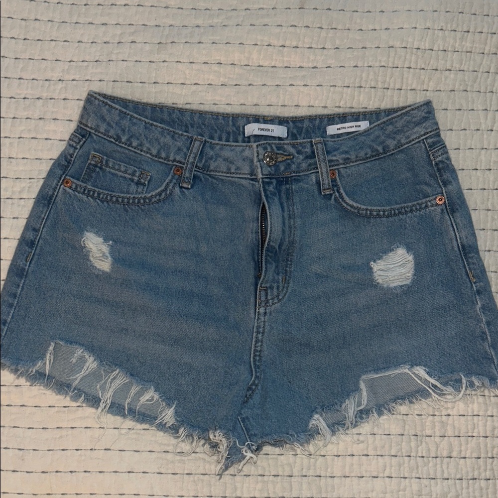 Light Blue Distressed Frayed Hem denim high rise Shorts